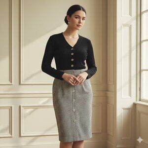 Vintage 90s officecore elegant black & grey houndstooth teacher secretary dress